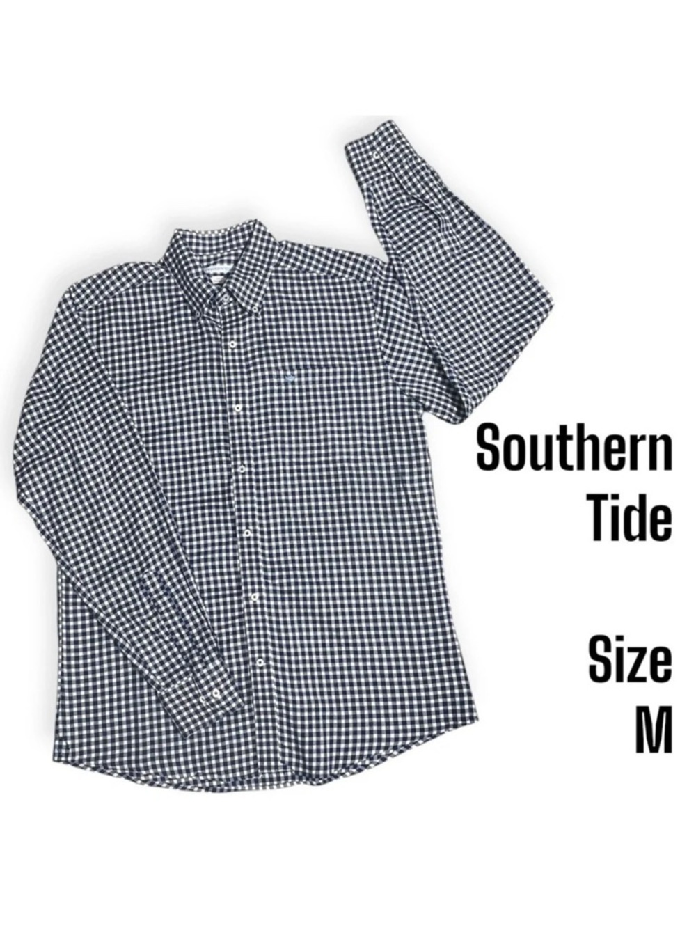 Southern Tide Tailored Fit navy white gingham Button Down Shirt size Medium